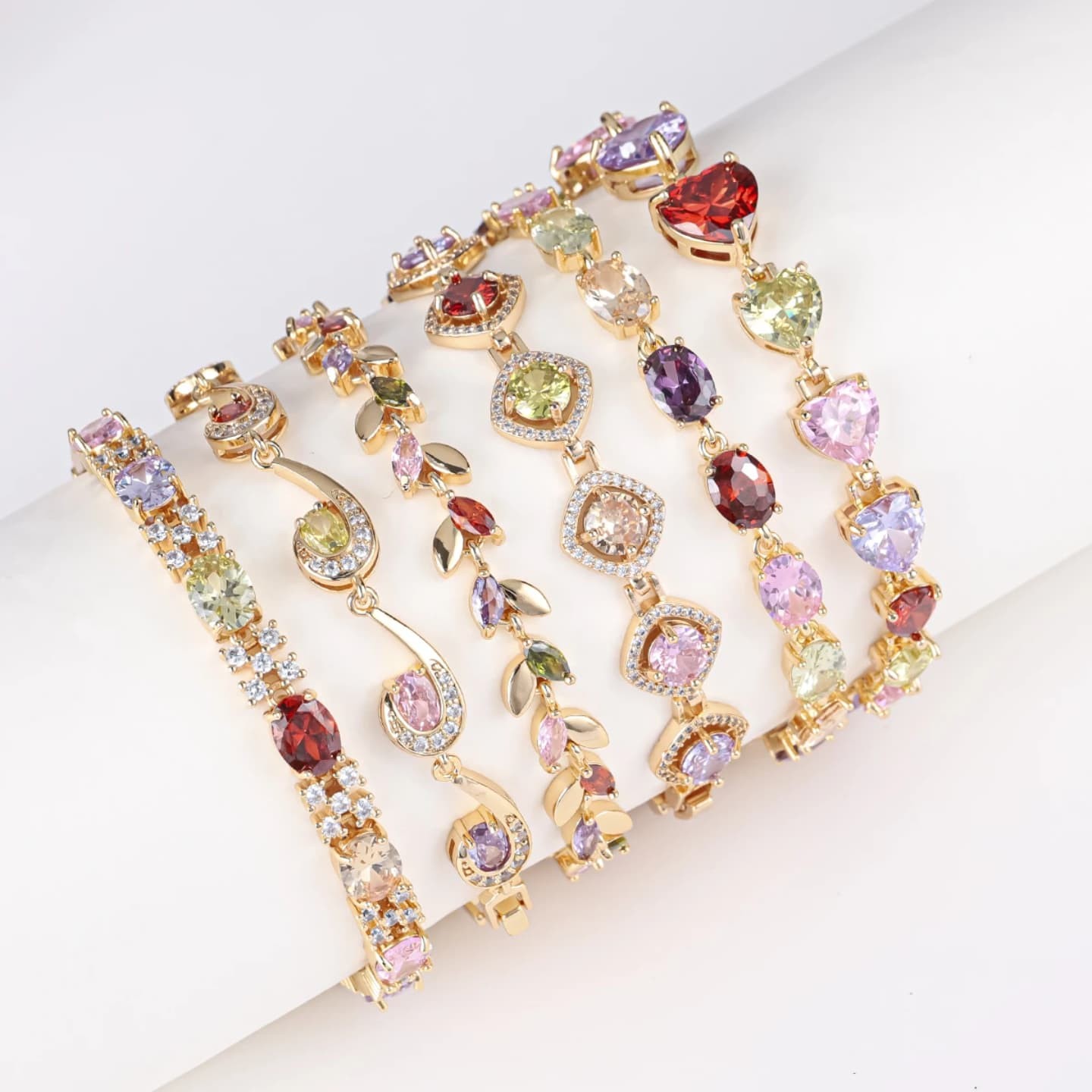 6-Piece Colorful Gemstone Bracelet Set – Gold-Plated Elegance